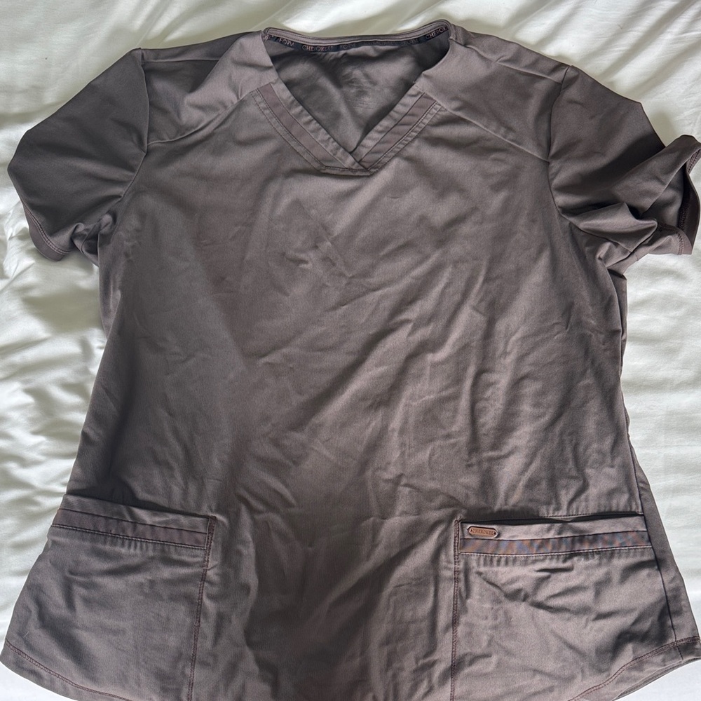 Cherokee Women's Short Sleeve V-Neck Scrub Top in Brown